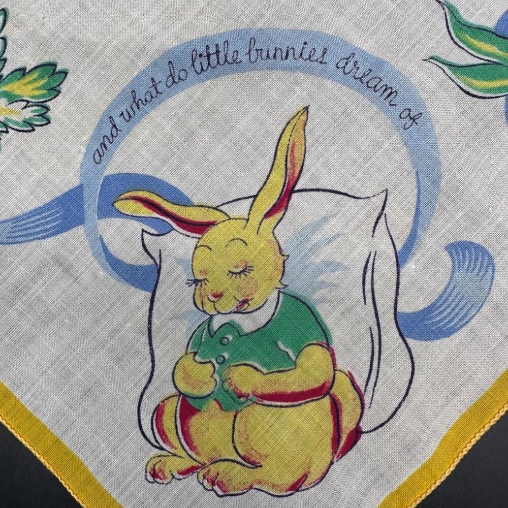 Vintage Childs Handkerchief Easter Bunny Veggies Mid Century Kitschy Hankie - Picture 4 of 8